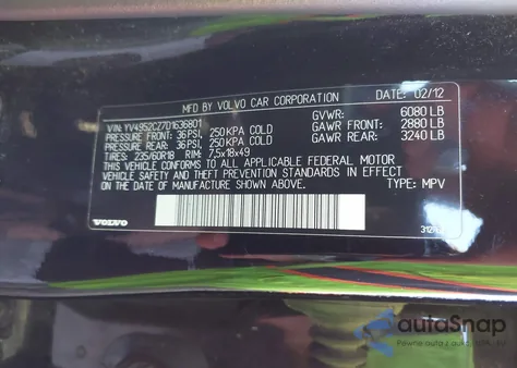 2013 Volvo Xc90 3.2 Platinum from USA, damaged, VIN YV4952CZ7D1636801